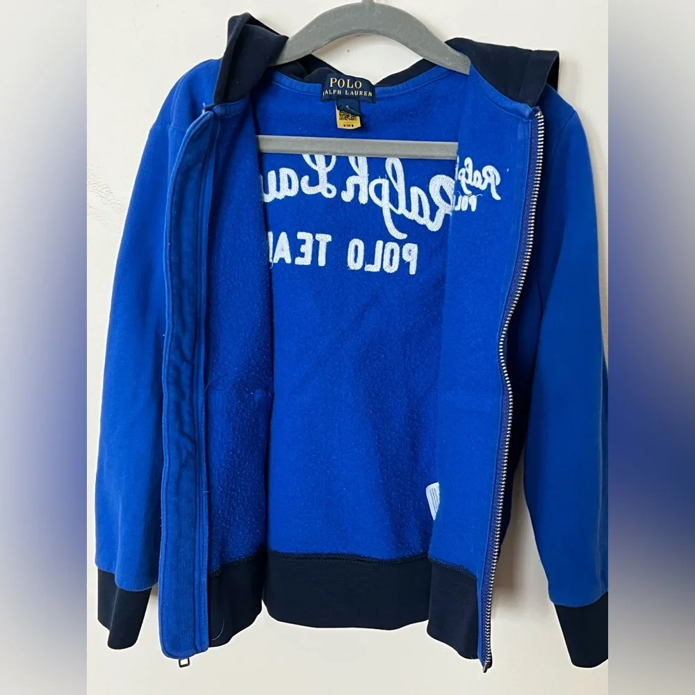 Ralph Lauren Boys‎ Polo Team Fleece Zip-Up Hoodie Size 5 Blue/Navy EUC